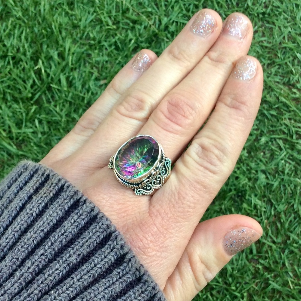 (SOLD)Mystic Topaz Sterling Silver Ring - Picture 2 of 5